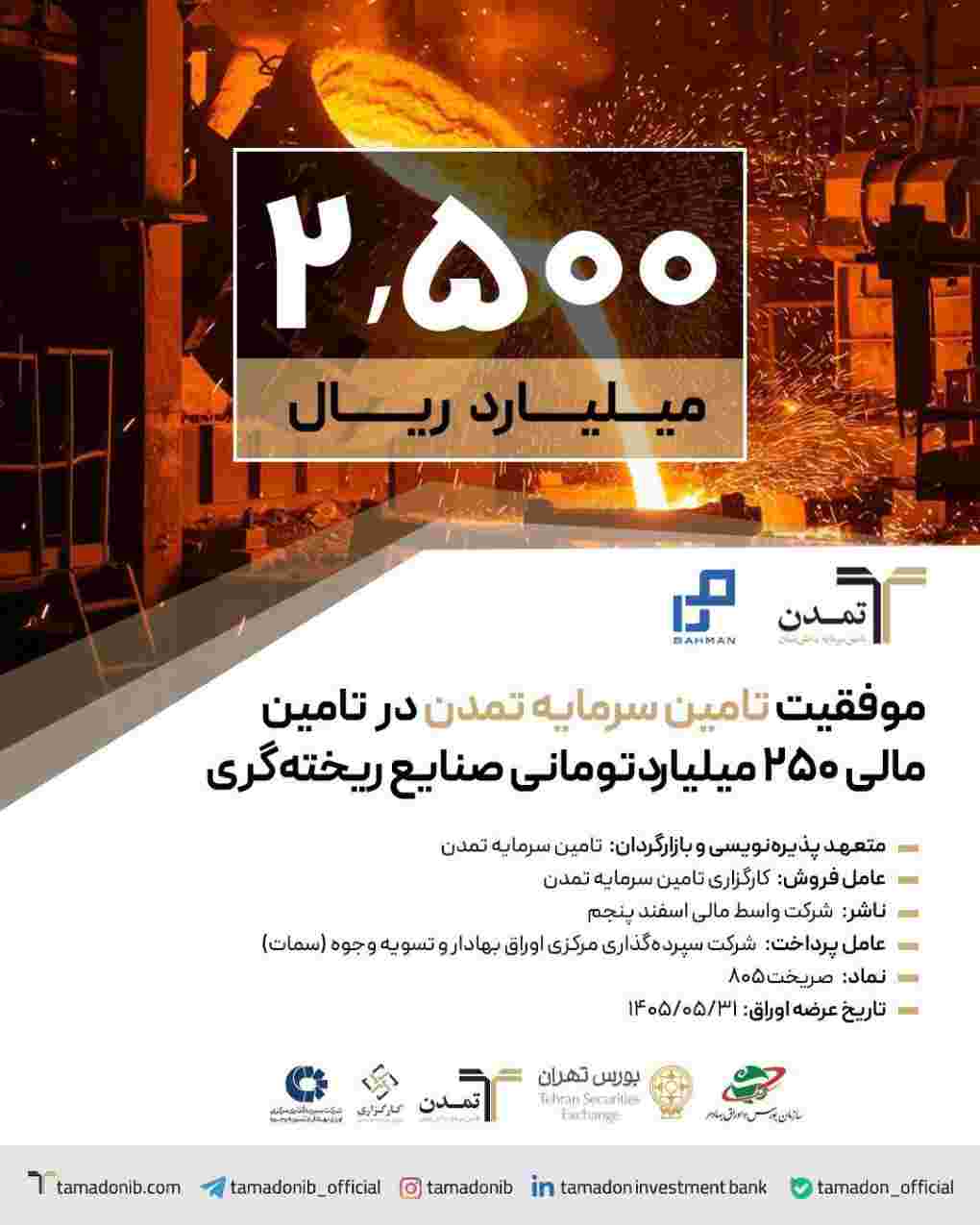 موفقیت تامین سرمایه تمدن در تامین مالی ۲۵۰ میلیاردتومانی صنایع ریخته‌گری